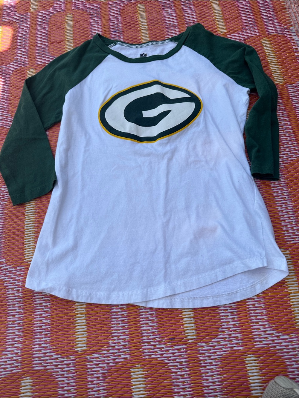NFL Green Bay packers Raglan Long Sleeve Tee - White, Green & Yellow